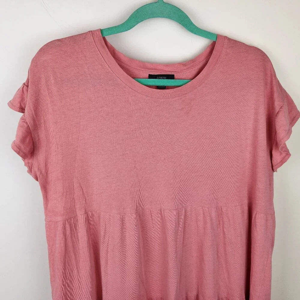 J. Crew Tiered Flutter Sleeve Mini Dress in Broken-In Jersey Pink sz M
